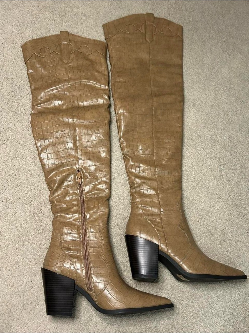 Steve Madden Tan Croc-Embossed Over-the-Knee Boots